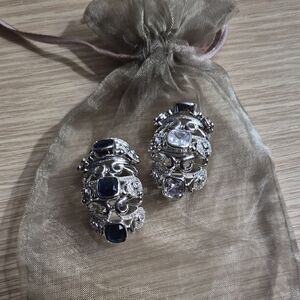 Elegant Silver and Blue Crystal Ring Set